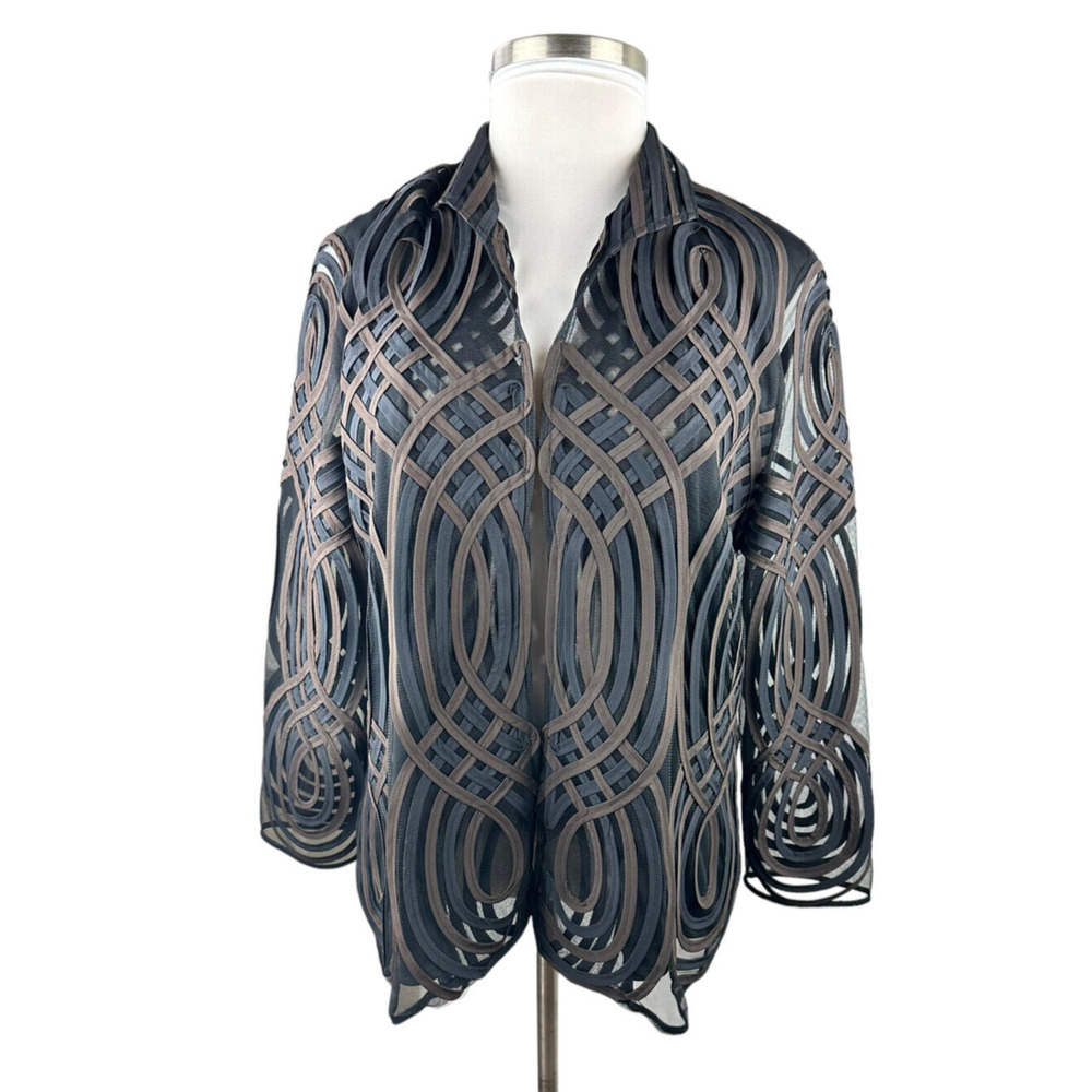 Chico's Travelers Collection Neutral Swirl Strip Jacket Lightweight Size 3 16 18 - Picture 2 of 10